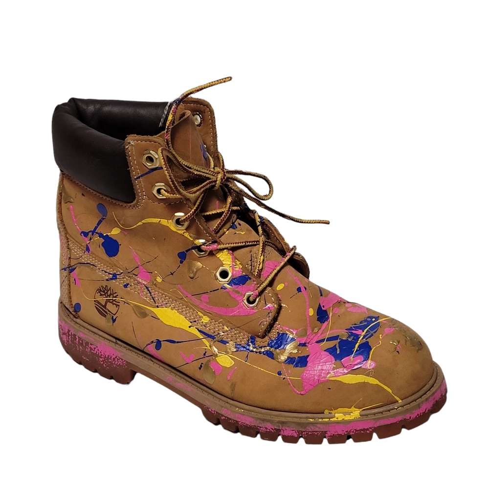 Timberland Waterproof Leather Boots  Custom Paint Splatter Size 6